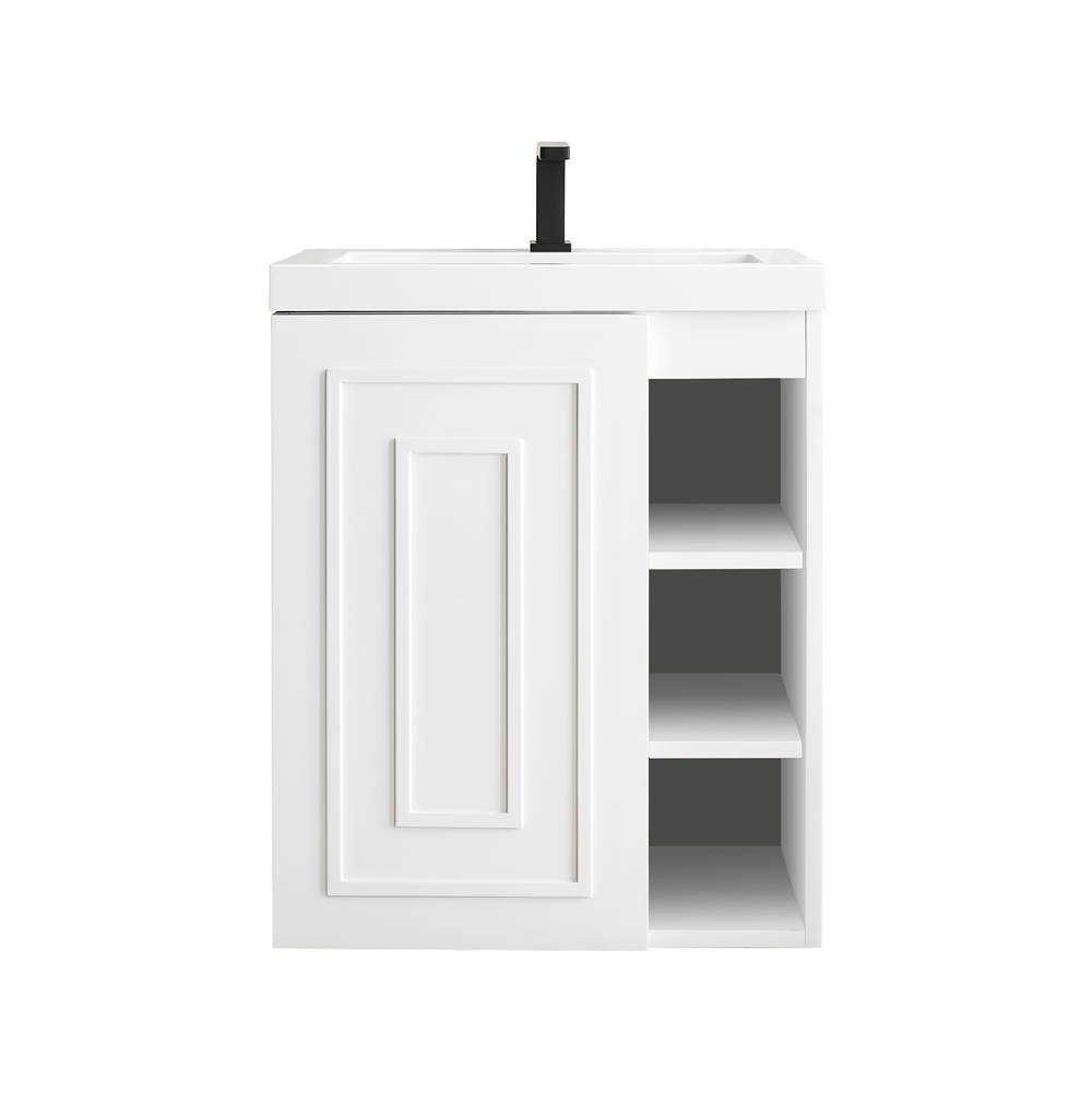 James Martin Vanities Alicante' 24'' Single Vanity Cabinet, Glossy White w/ White Glossy Composite Countertop