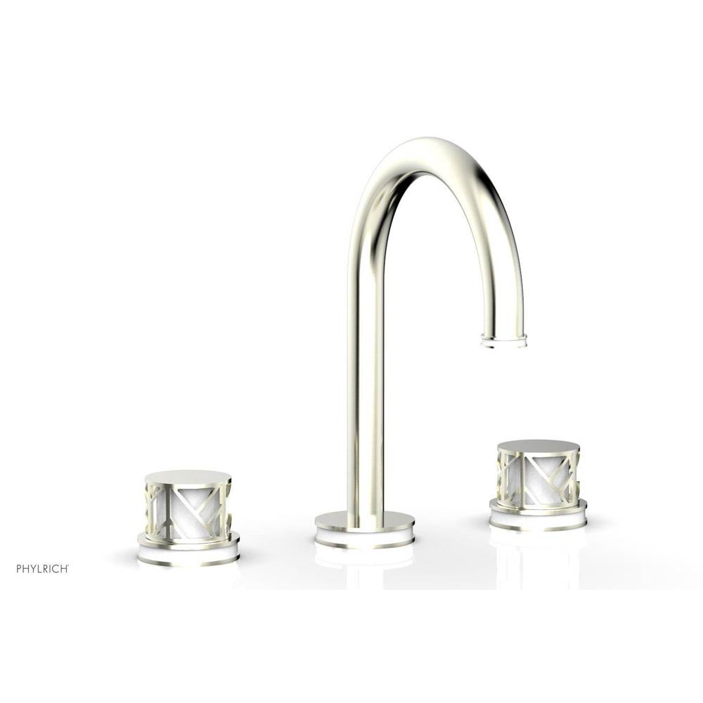 Phylrich Polished Gold Jolie Widespread Lavatory Faucet With Gooseneck Spout, Round Cutaway Handles, And Gloss White Accents - 1.2GPM